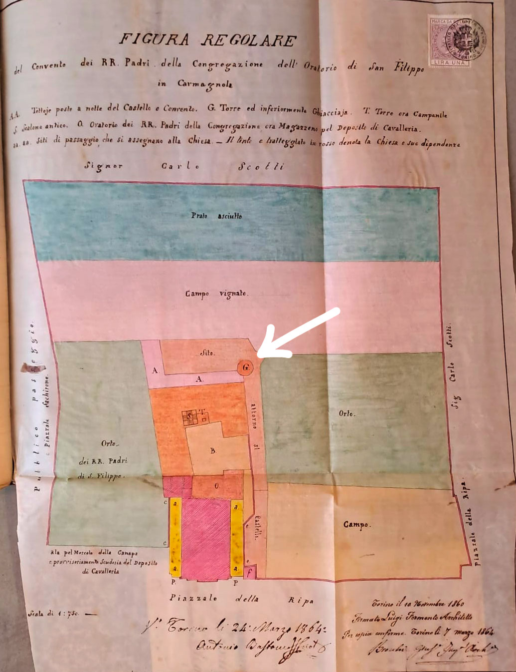 Planimeria Mappa con freccia sulla torre scarpata